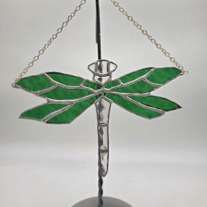 Dragonfly - Green Irridescent Glass textured clear glass body
